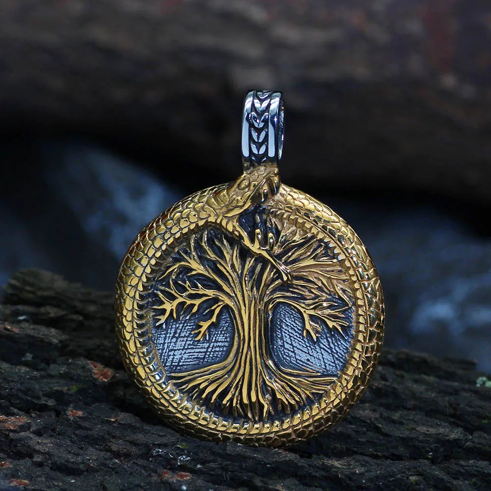 Jewelryhaven720™ Nordic Yggdrasil Viking Tree of Life Pendant Necklace Stainless Steel Viking Ourobles Necklace Men Vintage Fashion Charm Jewelry