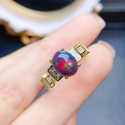 Jewelryhaven720™ Ring 925 Sterling Silver Inlay 7*9mm Natural Australian Black Opal Fashionable Elegant Ring For Women