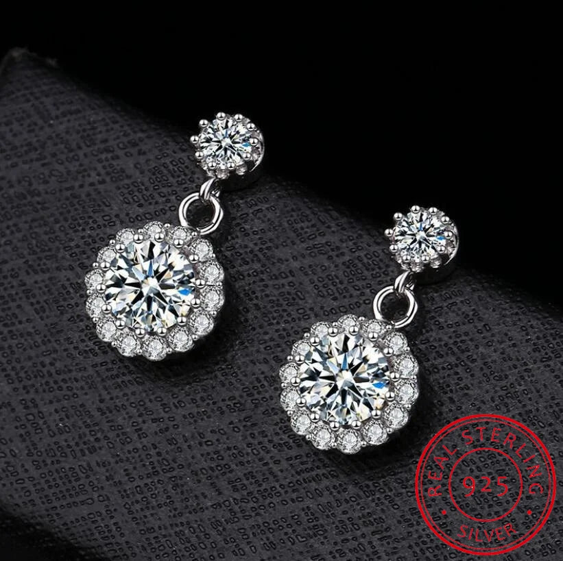 Jewelryhaven720™ 1ct Moissanite Earrings for Women S925 Sterling Silver 18k White Gold Plated Diamond Halo Drop Earring Gifts