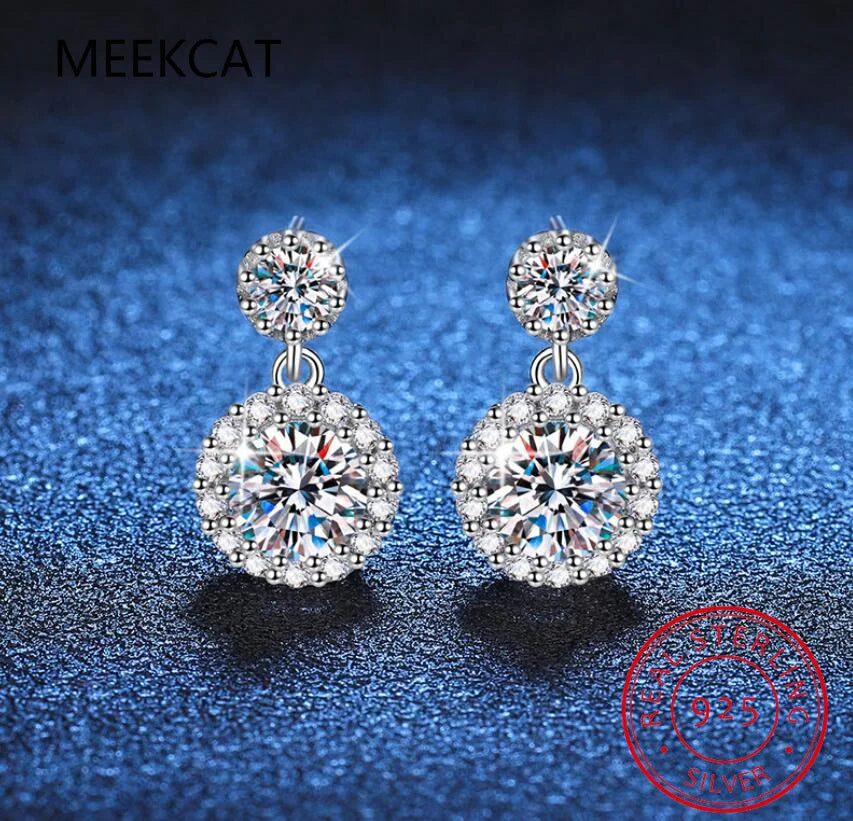 Jewelryhaven720™ 1ct Moissanite Earrings for Women S925 Sterling Silver 18k White Gold Plated Diamond Halo Drop Earring Gifts