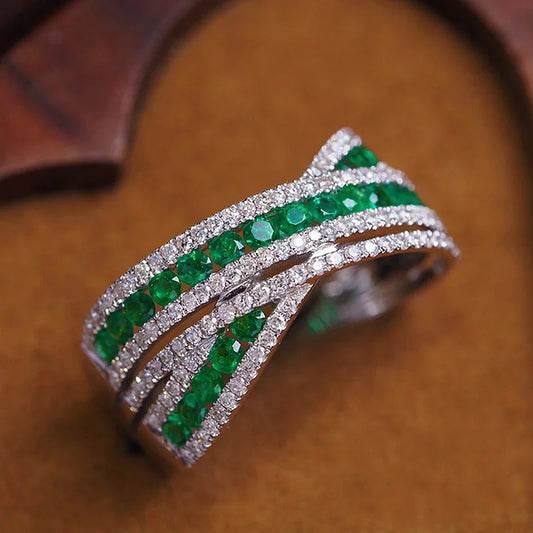Jewelryhaven720™. Cross Emerald Diamond Ring 100% Real 925 sterling silver Party Wedding band Rings for Women Men Engagement Jewelry Gift