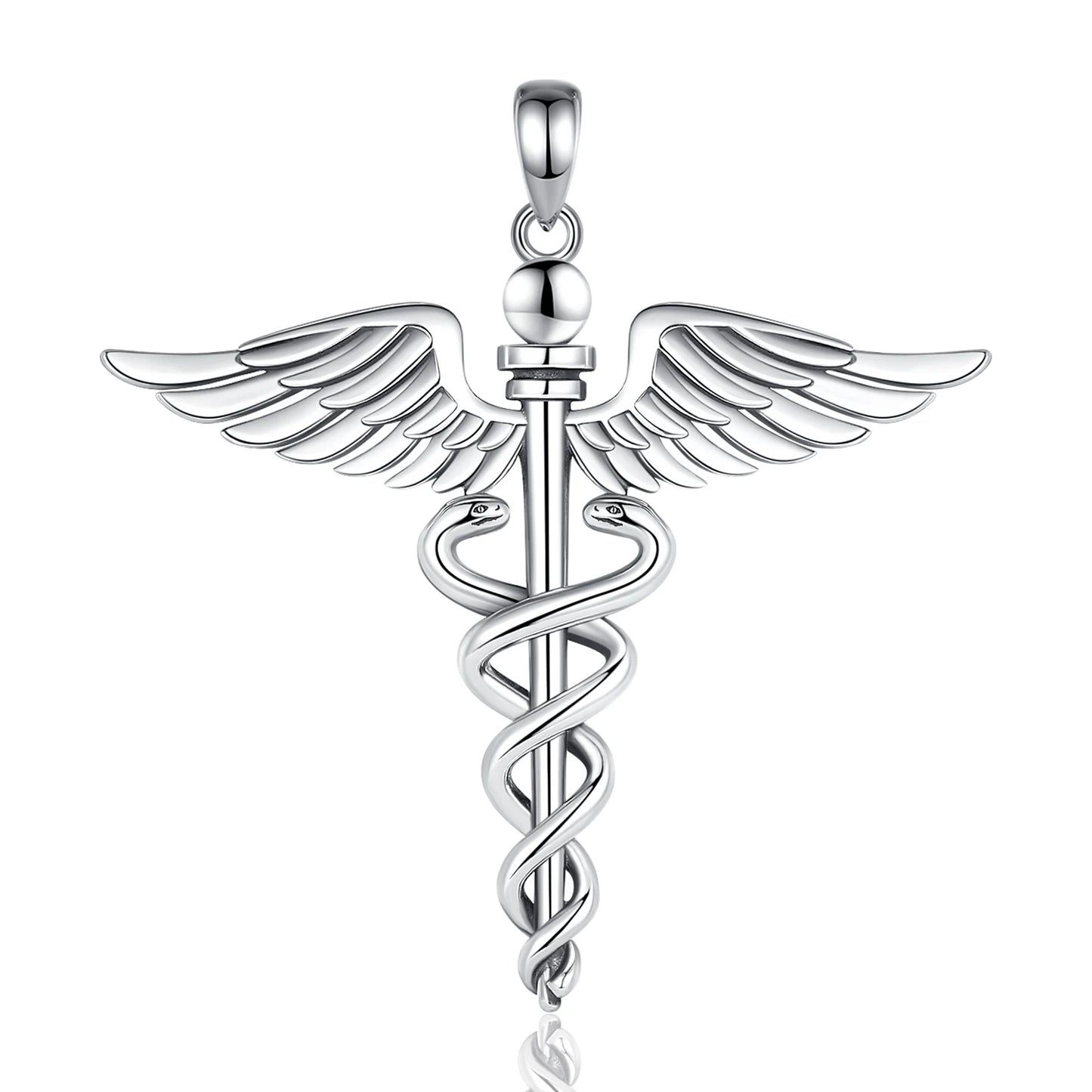 Jewelryhaven720™ 925 Sterling Silver Double Wing Snake Pendant with 7 Chakras, Medical Symbol for Men and Women