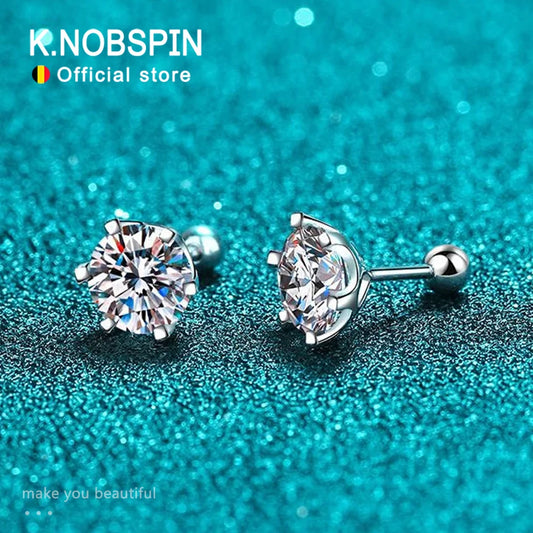 Jewelryhaven720™ Moissanite Stud Earrings 18K White Gold Plated Sterling Silver D VVS1 Round Cut Lab Diamond Screw Ear Studs For Women