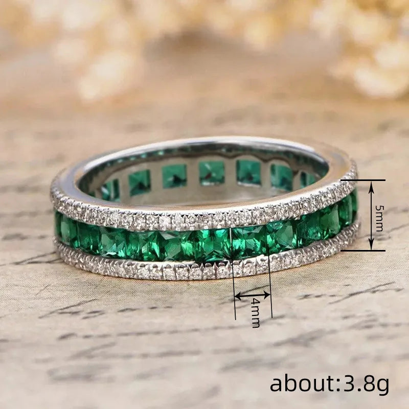 Jewelryhaven720™ 925 Sterling Silver Full Princess Square Green CZ Promise Rings for Women Luxury Trendy Female Accessories Wedding Jewelry