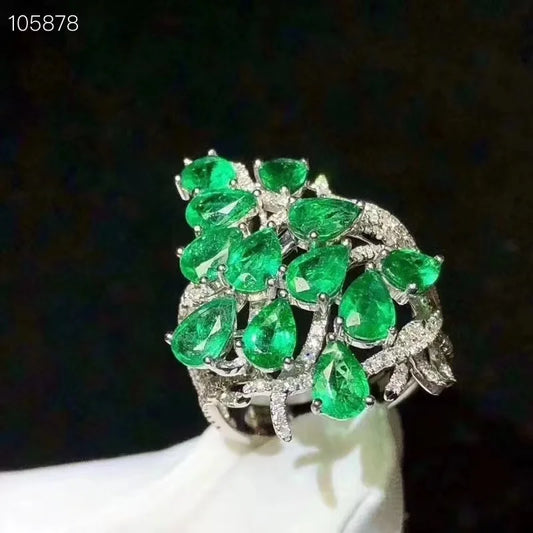 Jewelryhaven720™ 925 Sterling Silver Ring with Natural Emeralds 3mm * 4mm