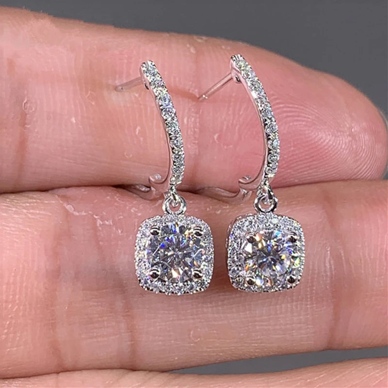 Earrings with original certified moissanite 1ct, 2ct, 3ct, sterling silver. Great gift from Jewelryhaven720™