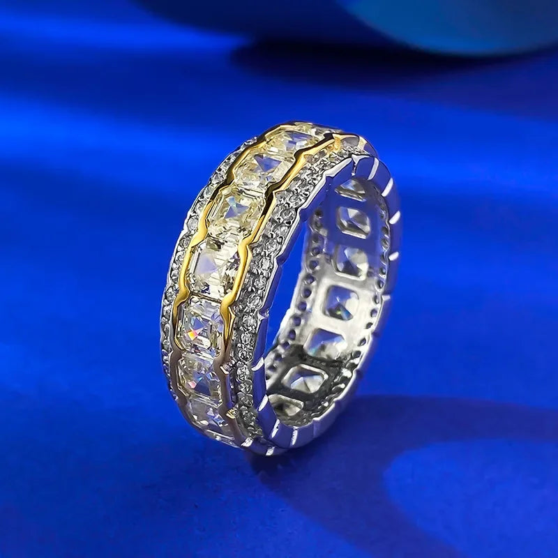 Jewelryhaven720™ New S925 Silver Inlaid Yellow Diamond High Carbon Diamond Ice Flower Cutting Personalized Fashion Ring Ring Wedding Jewelry