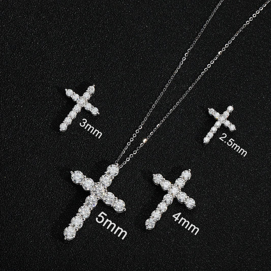 Jewelryhaven720 ™ Full Moissanite Cross Pendant Necklace Original 925 Sterling Sliver Chain Plated 18k White Gold Fine Necklace for Women