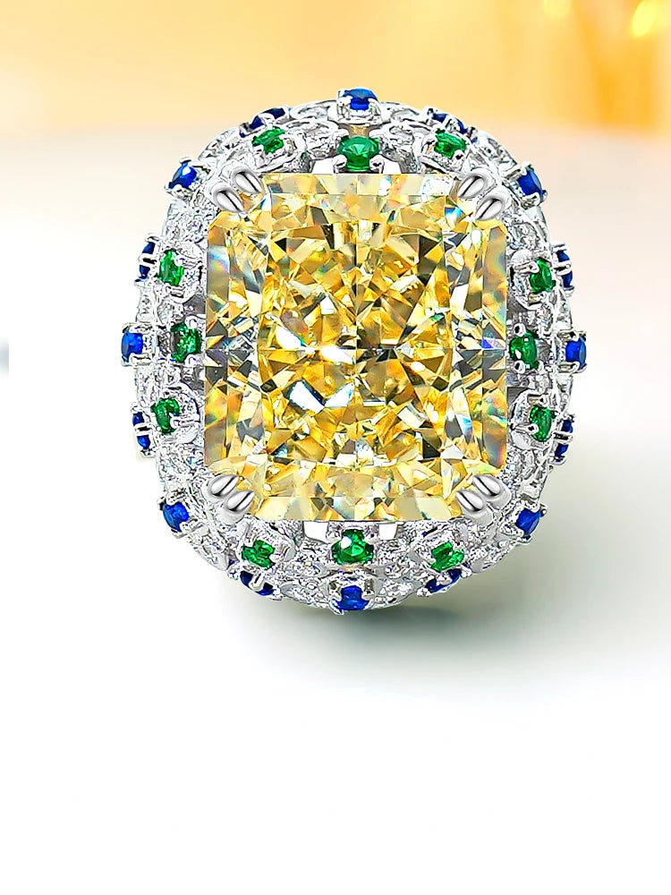 Jewelryhaven720™ New 925 Silver Fashion Precision Craft Luxury Inlay Temperament Yellow Diamond Ring