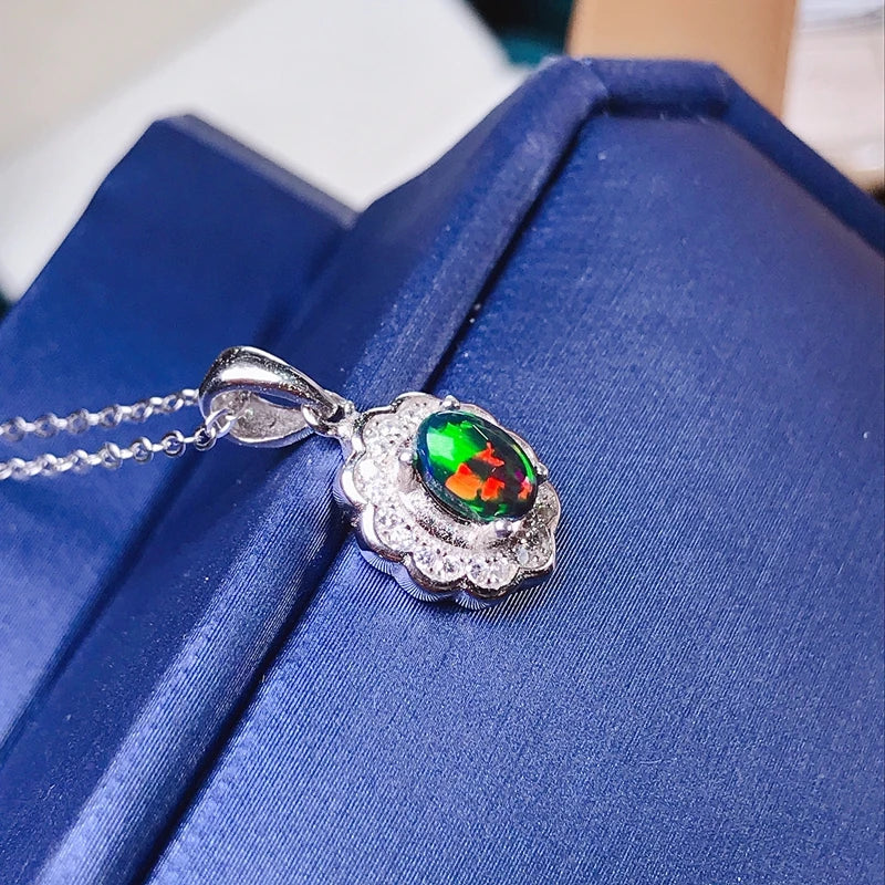 Jewelryhaven720™ Рendants with natural black opal, with a beautiful fiery color. Australia.  Pure silver 925