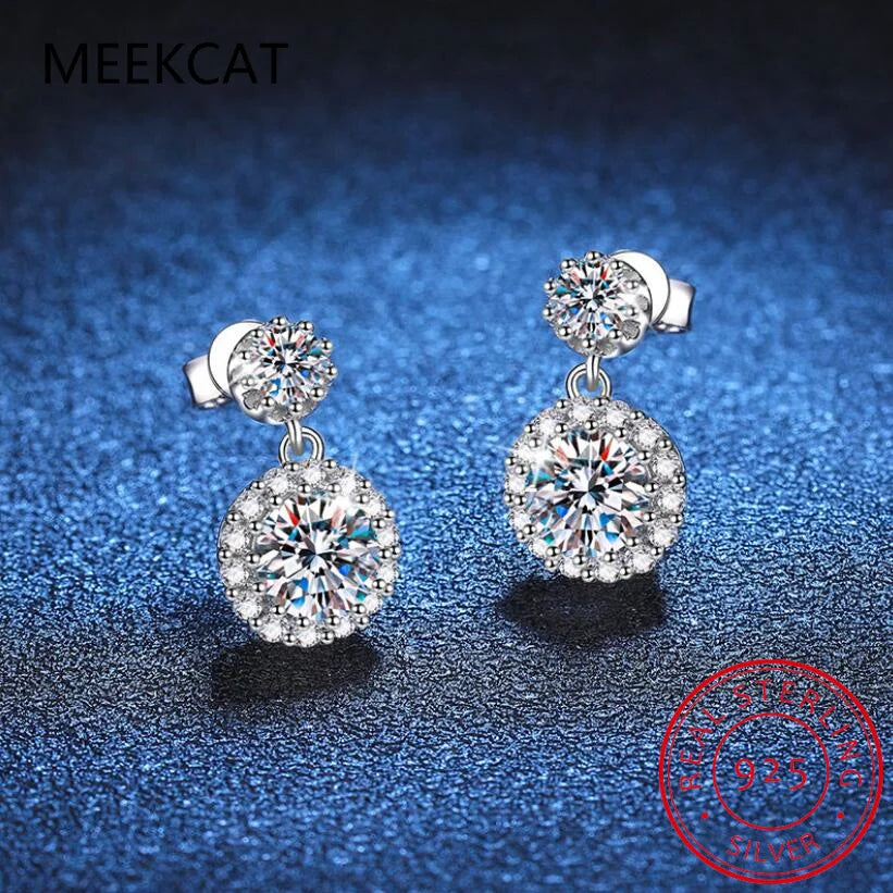 Jewelryhaven720™ 1ct Moissanite Earrings for Women S925 Sterling Silver 18k White Gold Plated Diamond Halo Drop Earring Gifts