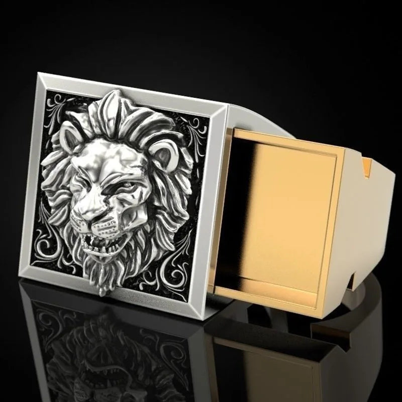Jewelryhaven720™ A cross-border hot fashion retro domineering lion ring creative invisible storage box box holiday gift