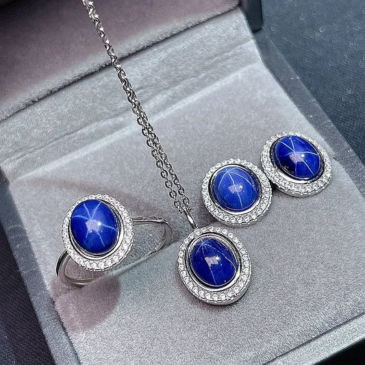 Jewelryhaven720™ . Original set with natural star sapphires, made of real 925 sterling silver