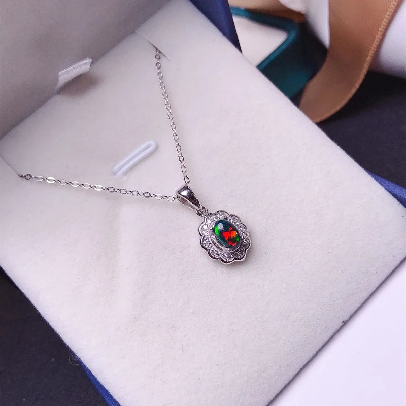 Jewelryhaven720™ Рendants with natural black opal, with a beautiful fiery color. Australia.  Pure silver 925