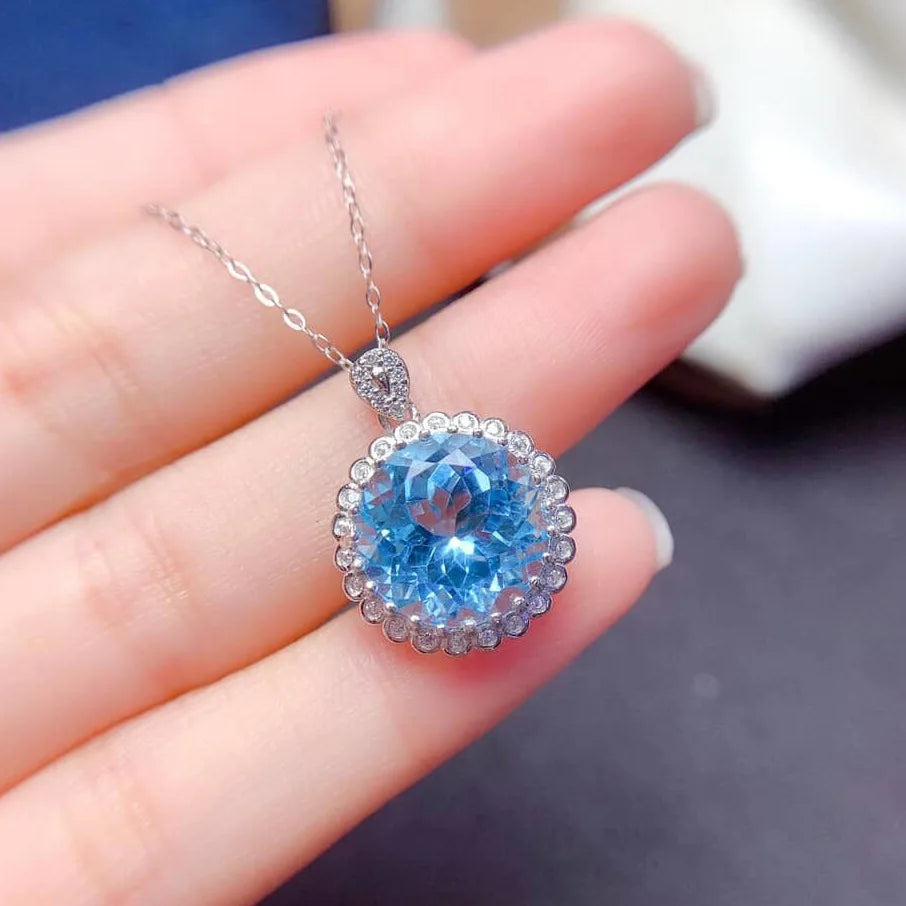 Jewerlyhaven720™ Natural Blue Topaz Pendants Necklaces For Women 925 Sterling Silver Romantic Gift