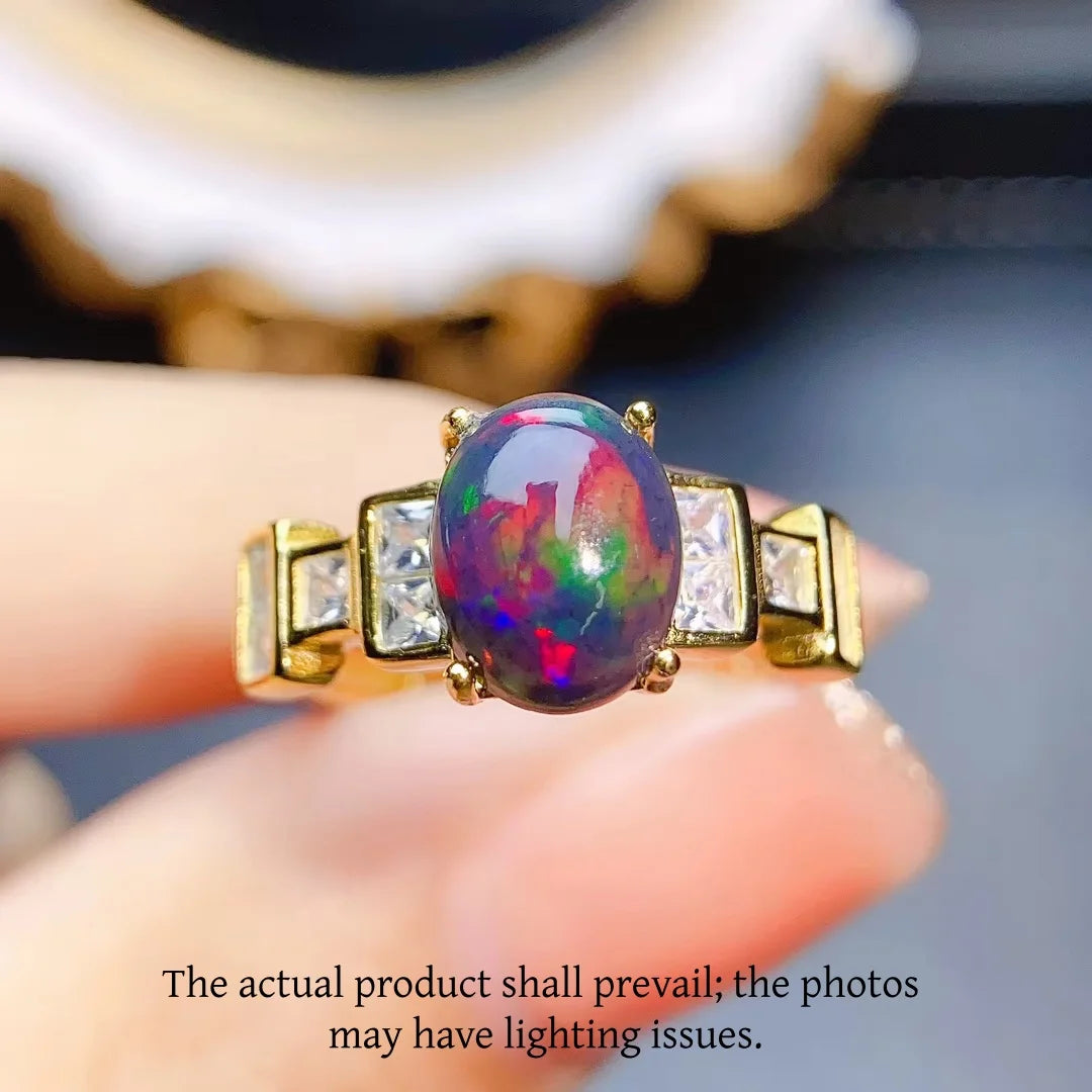 Jewelryhaven720™ Ring 925 Sterling Silver Inlay 7*9mm Natural Australian Black Opal Fashionable Elegant Ring For Women