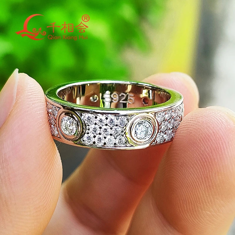 Jewelryhaven720™  925 silver solid rings Classic Love Three Rows Of Luxury Eternity Ring D VVS  Moissanite Wedding Engagement Ring  Ladies men