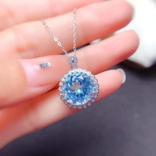 Jewelryhaven720™ Natural Blue Topaz Pendants Necklaces For Women 925 Sterling Silver Romantic Gift