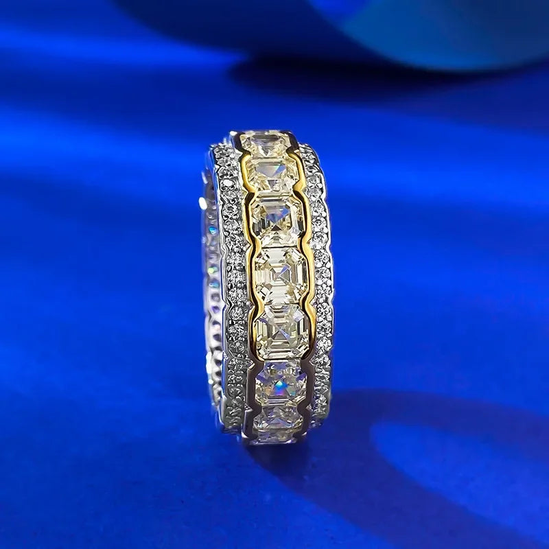 Jewelryhaven720™ New S925 Silver Inlaid Yellow Diamond High Carbon Diamond Ice Flower Cutting Personalized Fashion Ring Ring Wedding Jewelry