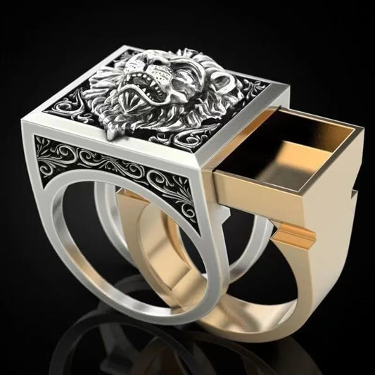 Jewelryhaven720™ A cross-border hot fashion retro domineering lion ring creative invisible storage box box holiday gift