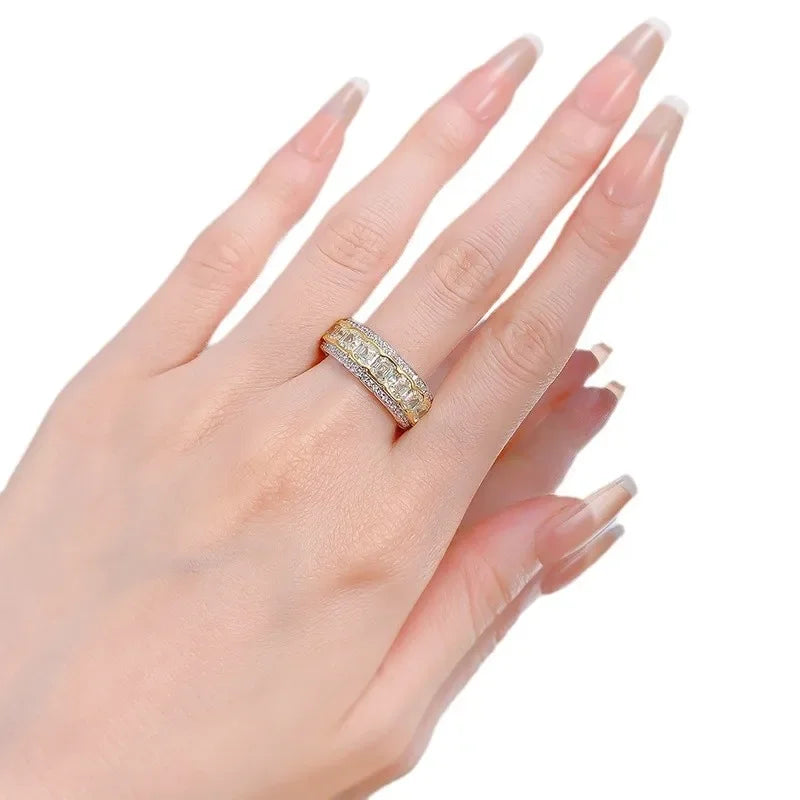 Jewelryhaven720™ New S925 Silver Inlaid Yellow Diamond High Carbon Diamond Ice Flower Cutting Personalized Fashion Ring Ring Wedding Jewelry
