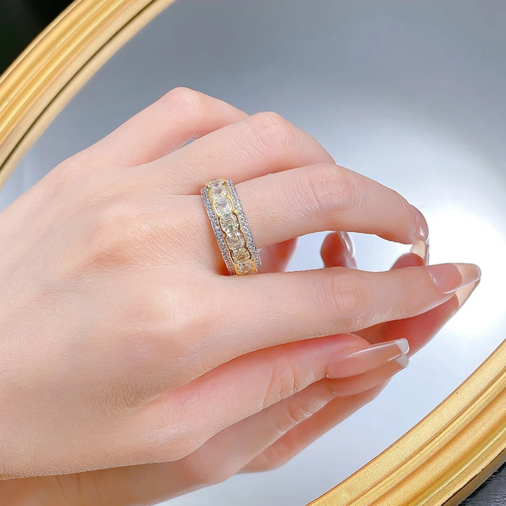 Jewerlyhaven720™ Wong Rain 925 Sterling Silver Asscher Cut Lab Sapphire High Carbon Diamonds Gemstone Wedding Band Engagement Rings Fine Jewelry