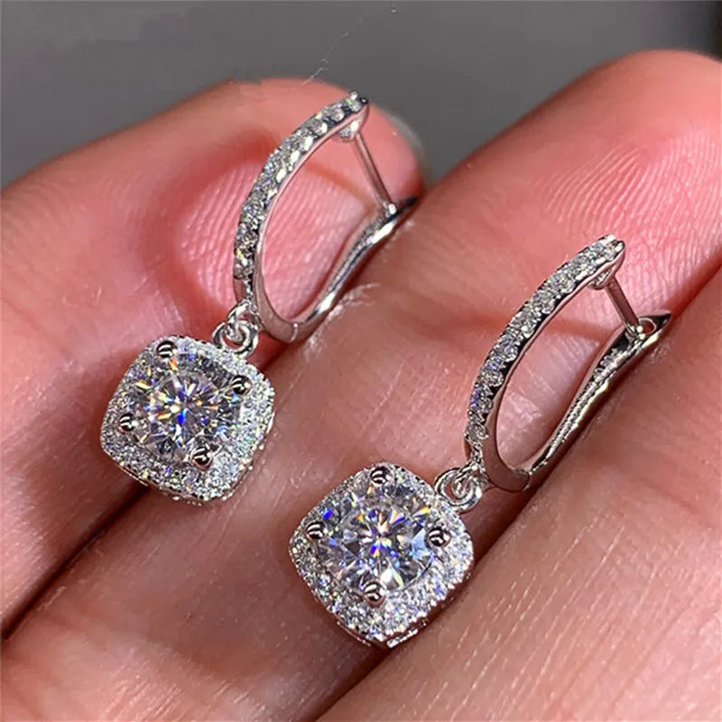 Earrings with original certified moissanite 1ct, 2ct, 3ct, sterling silver. Great gift from Jewelryhaven720™