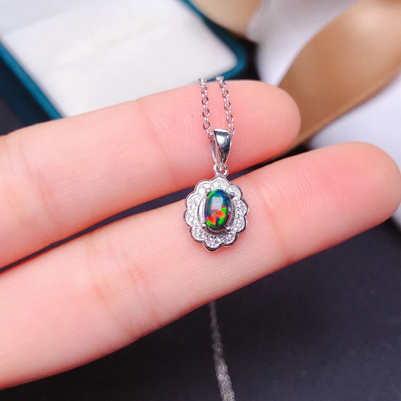 Jewelryhaven720™ Рendants with natural black opal, with a beautiful fiery color. Australia.  Pure silver 925