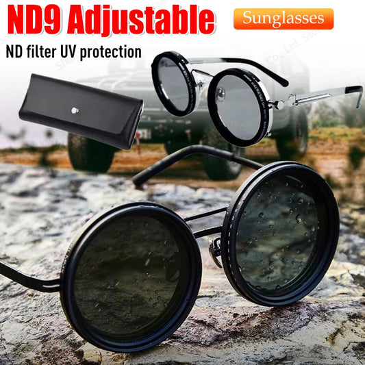 Jewelryhaven720™ ND9 adjustable dimming sunglasses Retro Punk round men's outdoor  UV400 polarized driving sunglasses for Driving Fishing