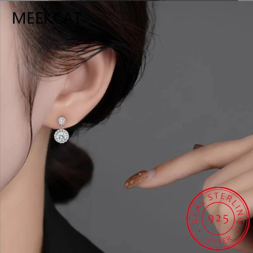 Jewelryhaven720™ 1ct Moissanite Earrings for Women S925 Sterling Silver 18k White Gold Plated Diamond Halo Drop Earring Gifts