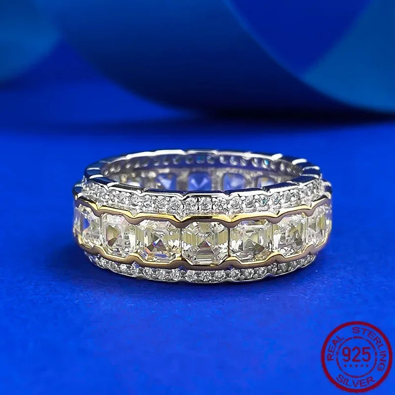 Jewelryhaven720™ New S925 Silver Inlaid Yellow Diamond High Carbon Diamond Ice Flower Cutting Personalized Fashion Ring Ring Wedding Jewelry