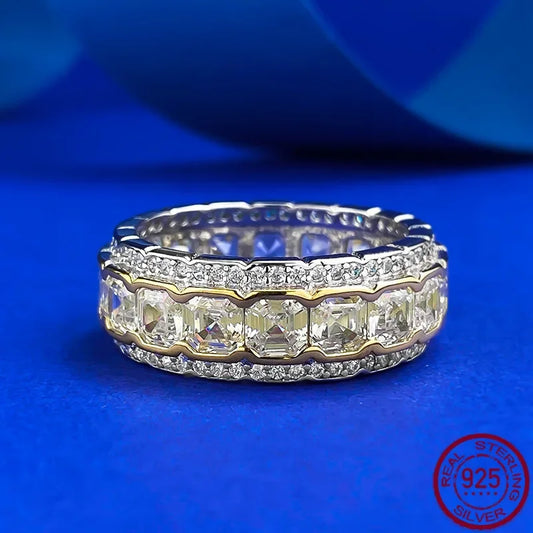 Jewelryhaven720™ New S925 Silver Inlaid Yellow Diamond High Carbon Diamond Ice Flower Cutting Personalized Fashion Ring Ring Wedding Jewelry