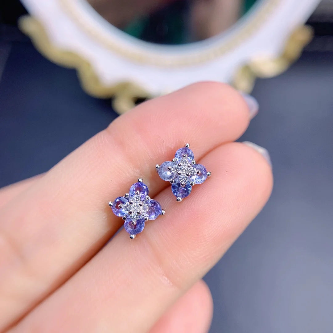 Jewelryhaven720™ New Fine Jewelry 3mm Natural Tanzanite Earring Silver 925  Earings for Women Daily Wear