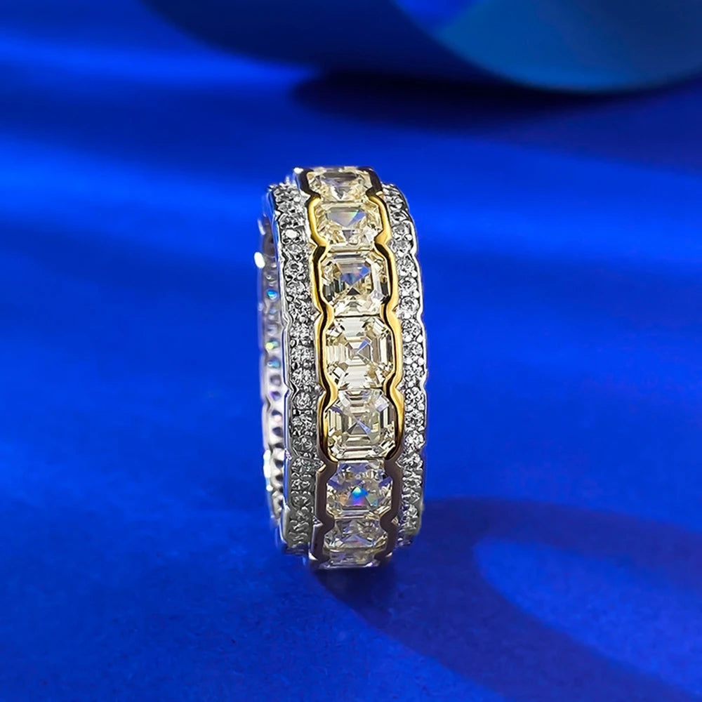 Jewerlyhaven720™ Wong Rain 925 Sterling Silver Asscher Cut Lab Sapphire High Carbon Diamonds Gemstone Wedding Band Engagement Rings Fine Jewelry