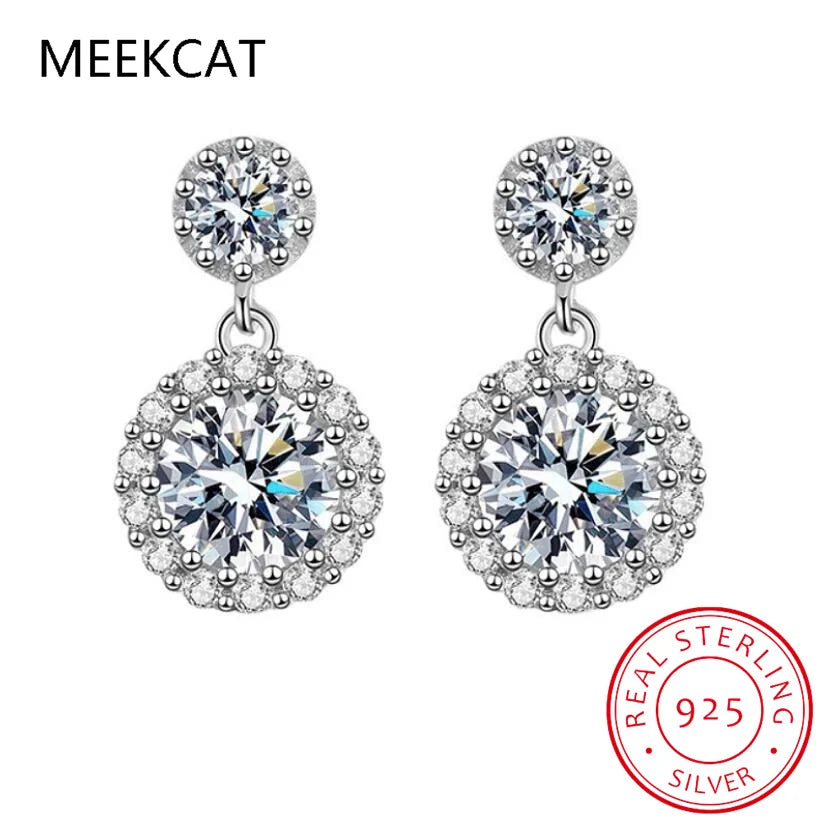Jewelryhaven720™ 1ct Moissanite Earrings for Women S925 Sterling Silver 18k White Gold Plated Diamond Halo Drop Earring Gifts