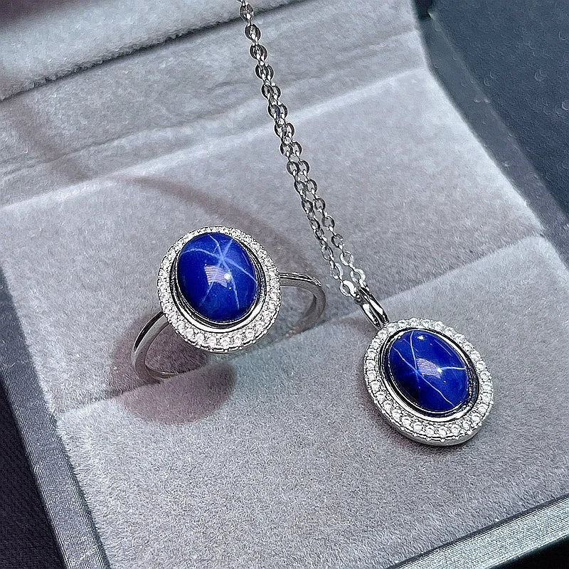 Jewelryhaven720™ . Original set with natural star sapphires, made of real 925 sterling silver