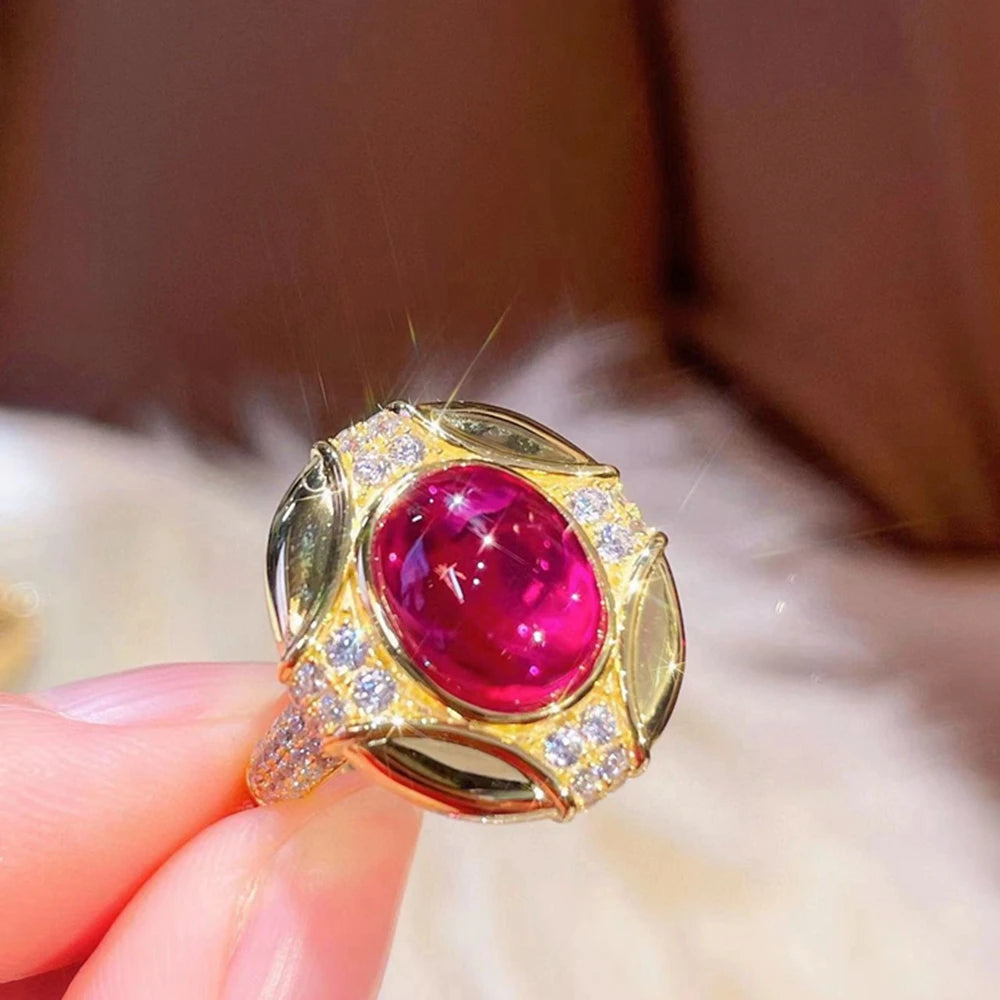 Jewelryhaven720™ Wong Rain Vintage 925 Sterling Silver Oval Ruby and Diamond Party Ring 18K Gold Plated