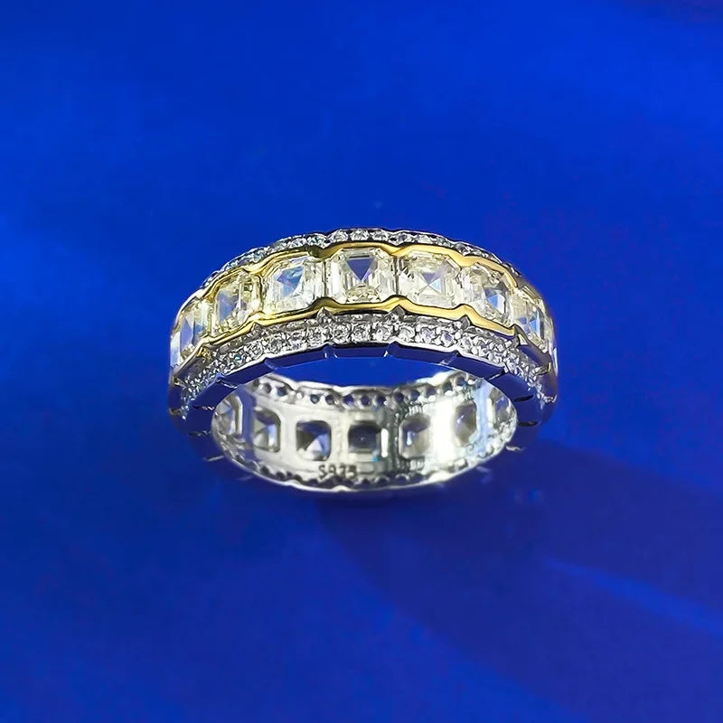 Jewelryhaven720™ New S925 Silver Inlaid Yellow Diamond High Carbon Diamond Ice Flower Cutting Personalized Fashion Ring Ring Wedding Jewelry