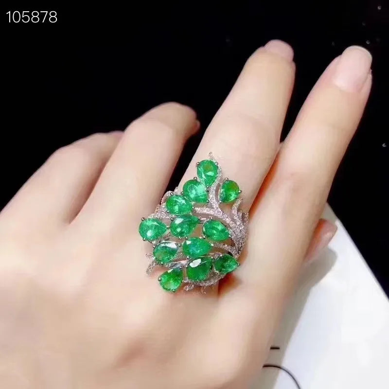 Jewelryhaven720™ 925 Sterling Silver Ring with Natural Emeralds 3mm * 4mm