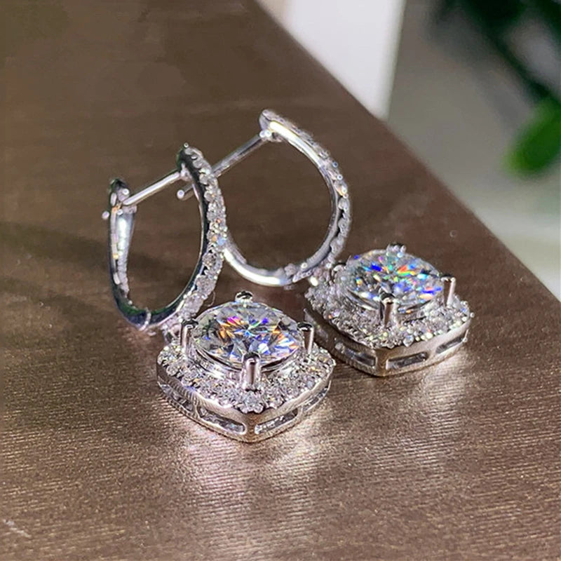 Earrings with original certified moissanite 1ct, 2ct, 3ct, sterling silver. Great gift from Jewelryhaven720™