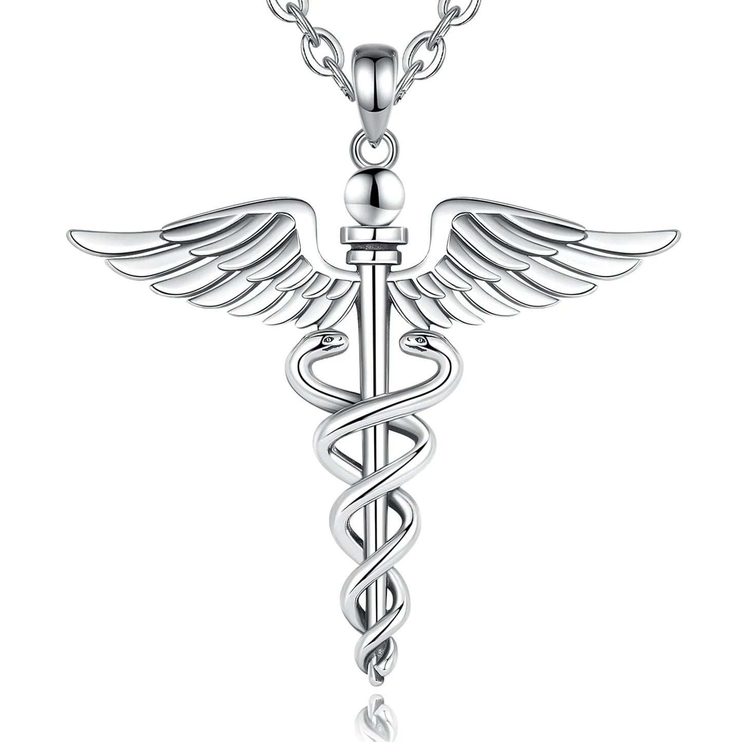 Jewelryhaven720™ 925 Sterling Silver Double Wing Snake Pendant with 7 Chakras, Medical Symbol for Men and Women