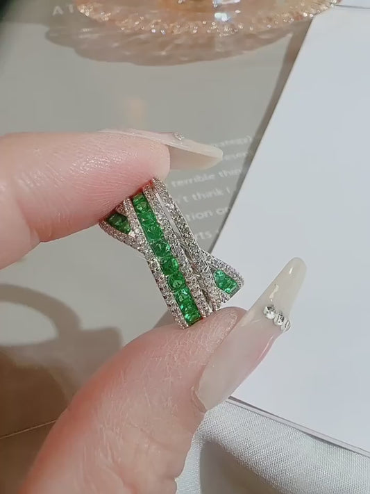 Jewelryhaven720™ Fashion Luxury 925 Sterling Silver Ring for Women Engagement Gift Emerald High Carbon Zircon Jewelry